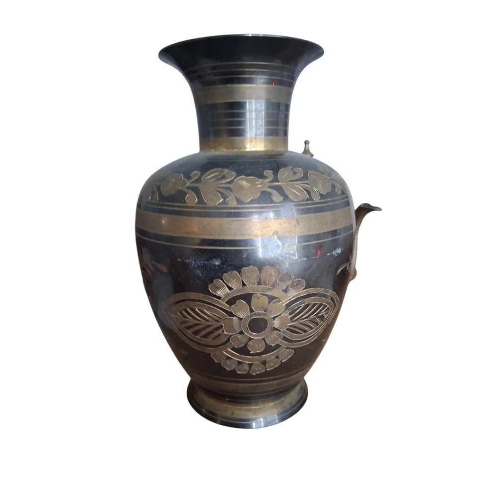 Vintage Floral Leafy Etched Brass Vases‎ Made in India Home Decor